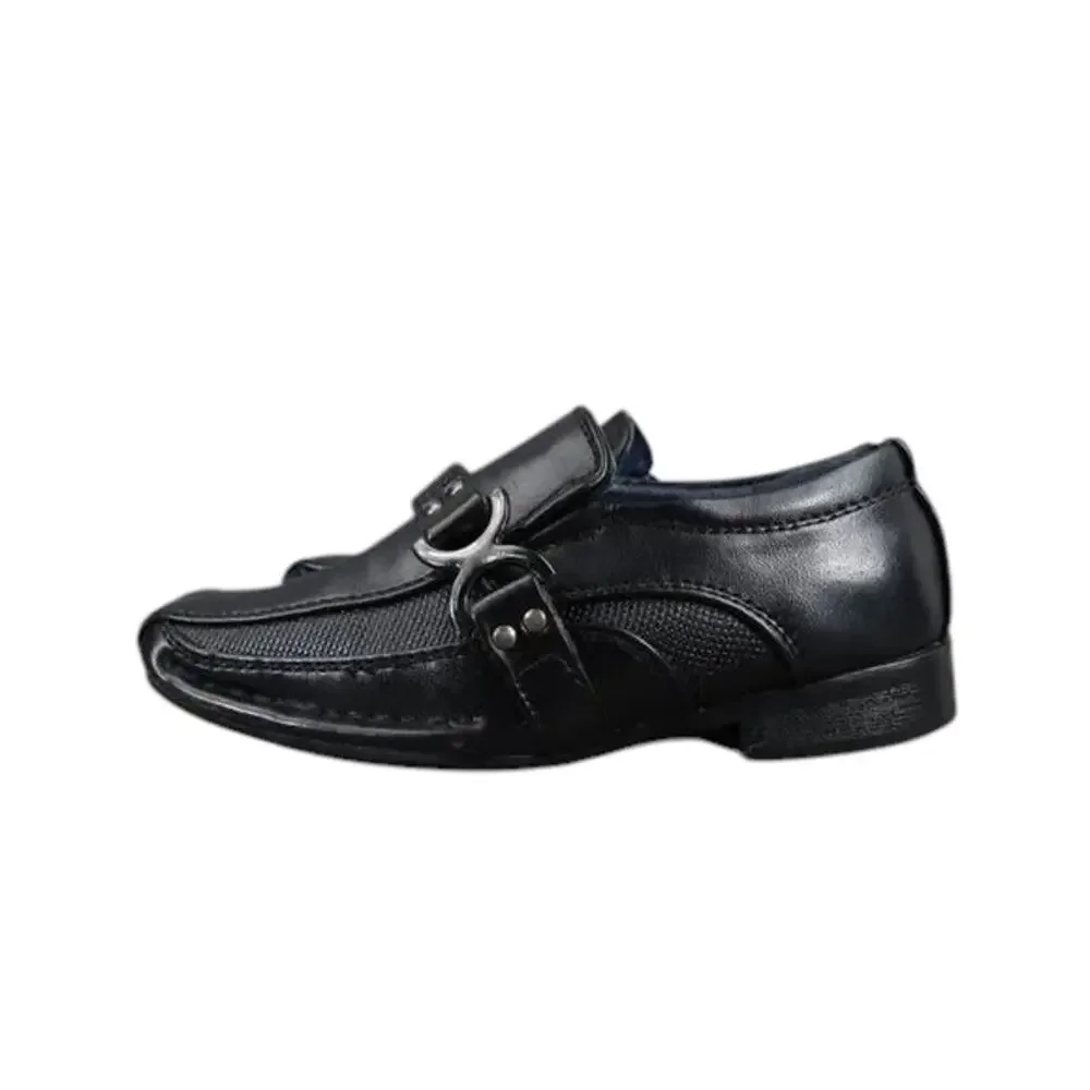Bonafini Shoes Kids 7 Dress Loafers Slip On Leather Black Classic Toddler Boys